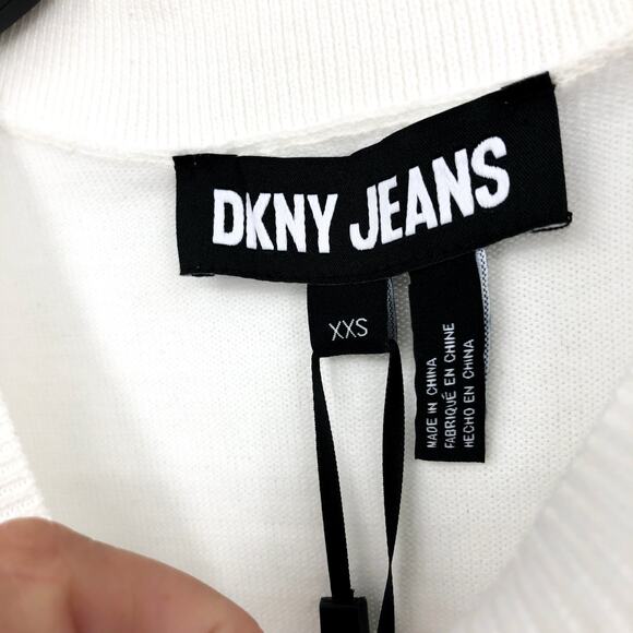 DKNY JEANS Women's Crewneck Sweater XXS Ivory White Sequin Logo Cotton Blend NWT - Picture 9 of 13